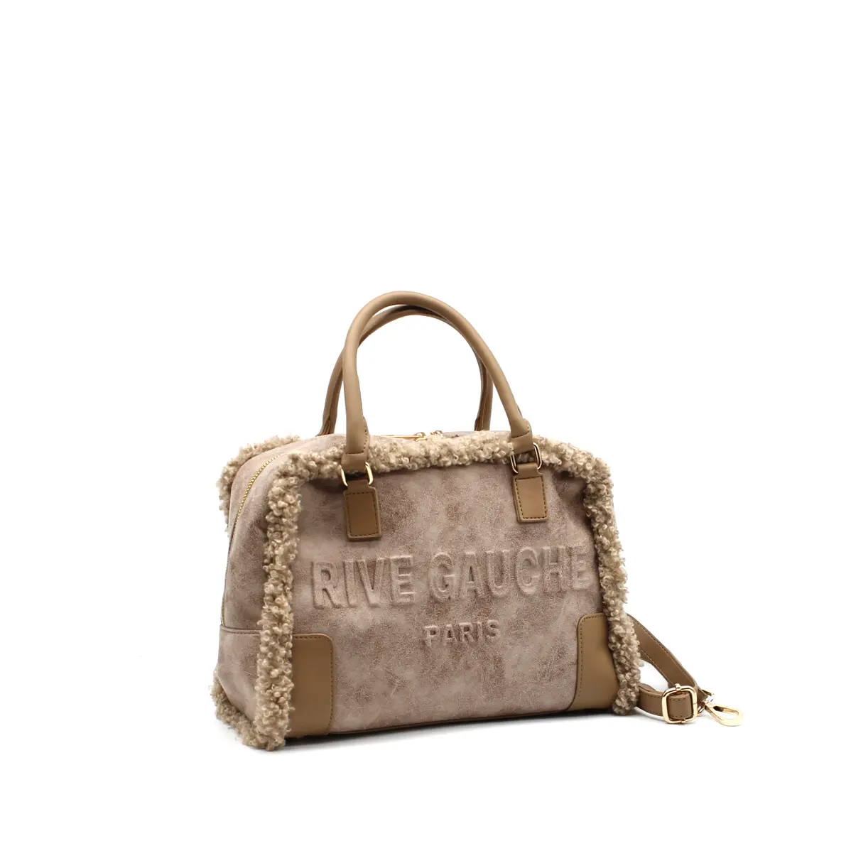 Sac à main Rive Gauche effet daim avec finition moumoute