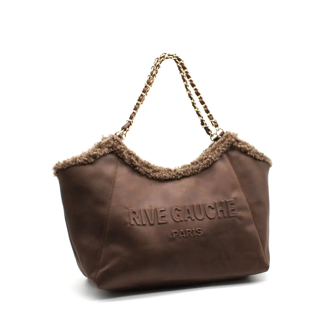 Sac cabas Rive Gauche effet daim avec finition moumoute