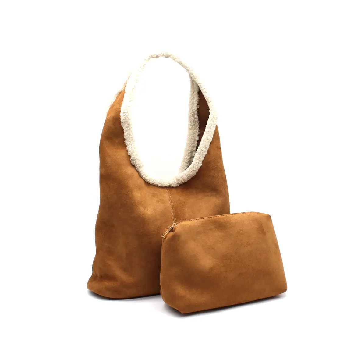Sac hobo effet daim avec doublure moumoute et pochette