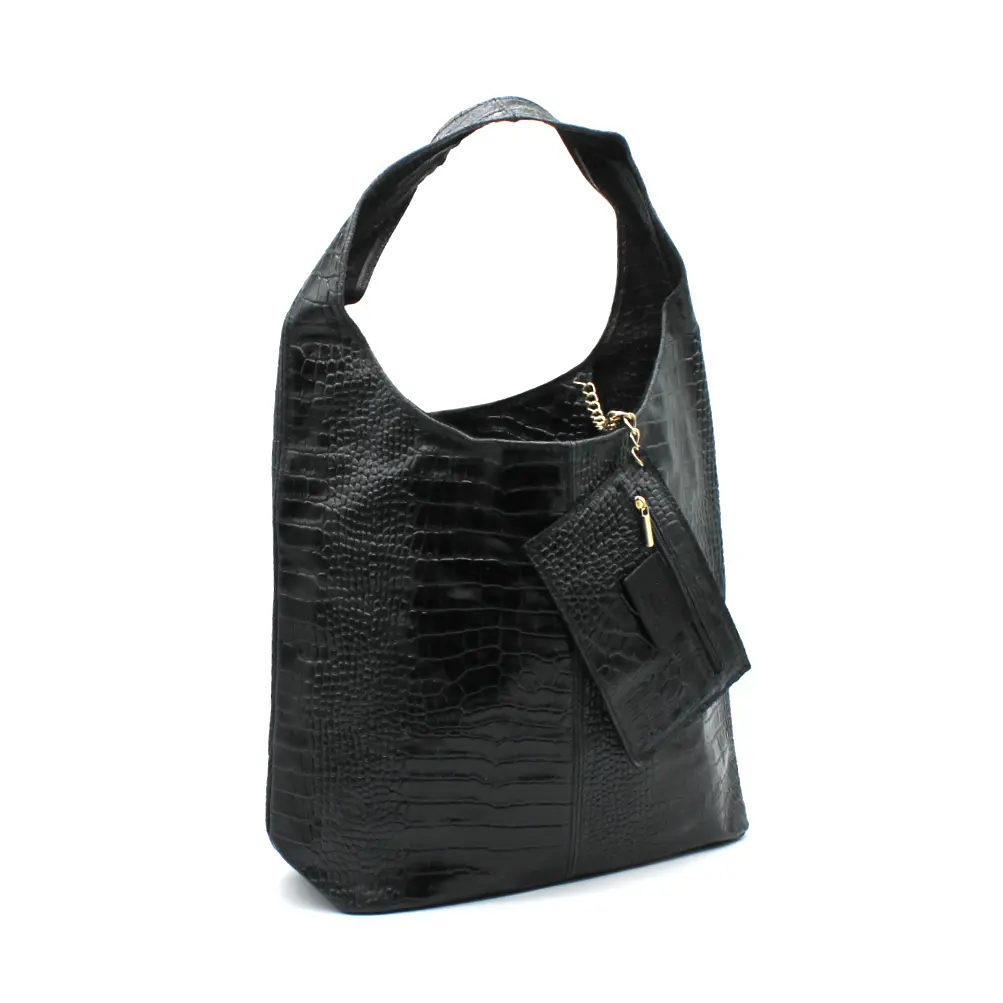 Sac hobo en cuir effet croco avec pochette assortie