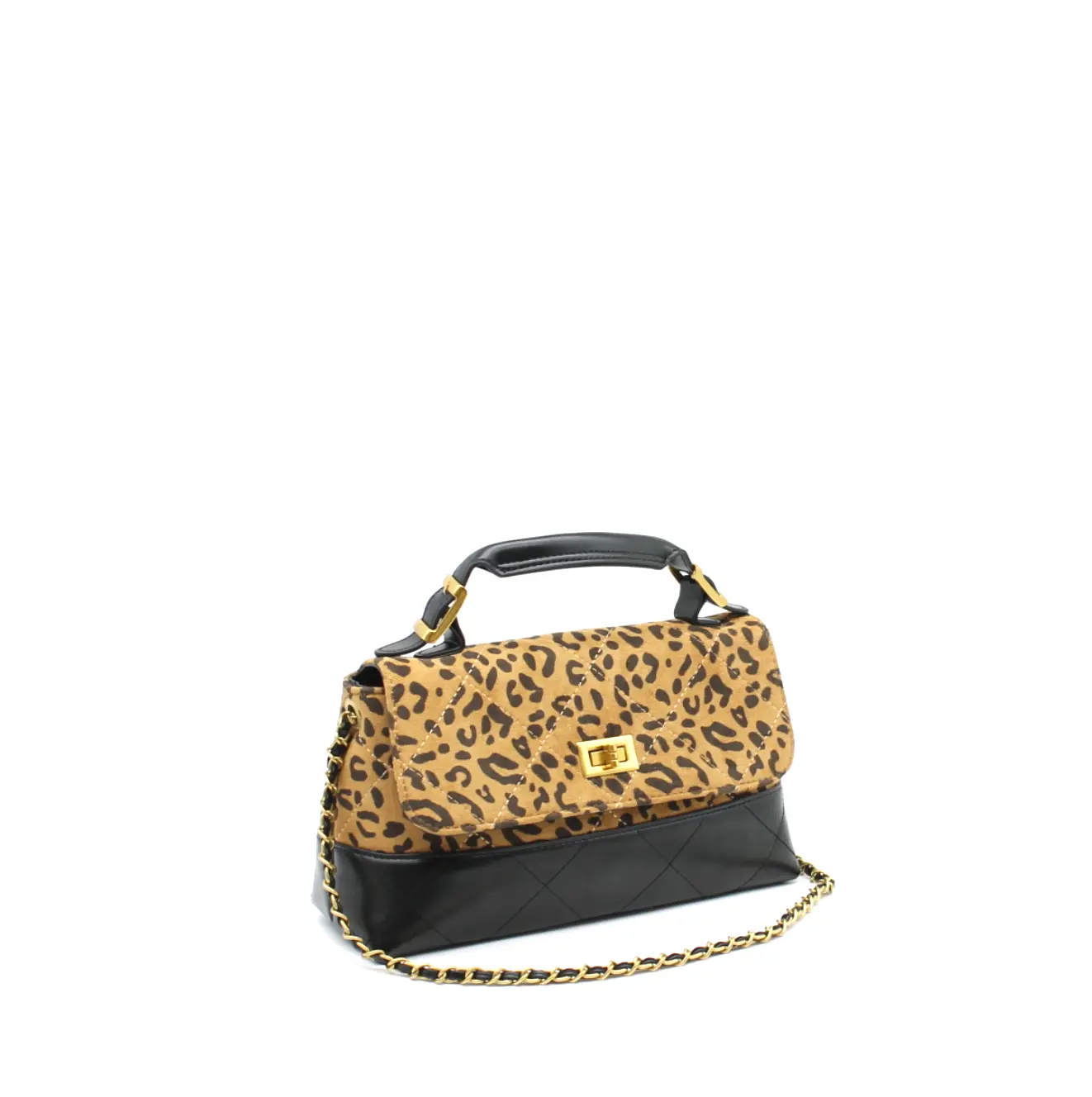 Sac bandoulière à rabat motif léopard matelassé