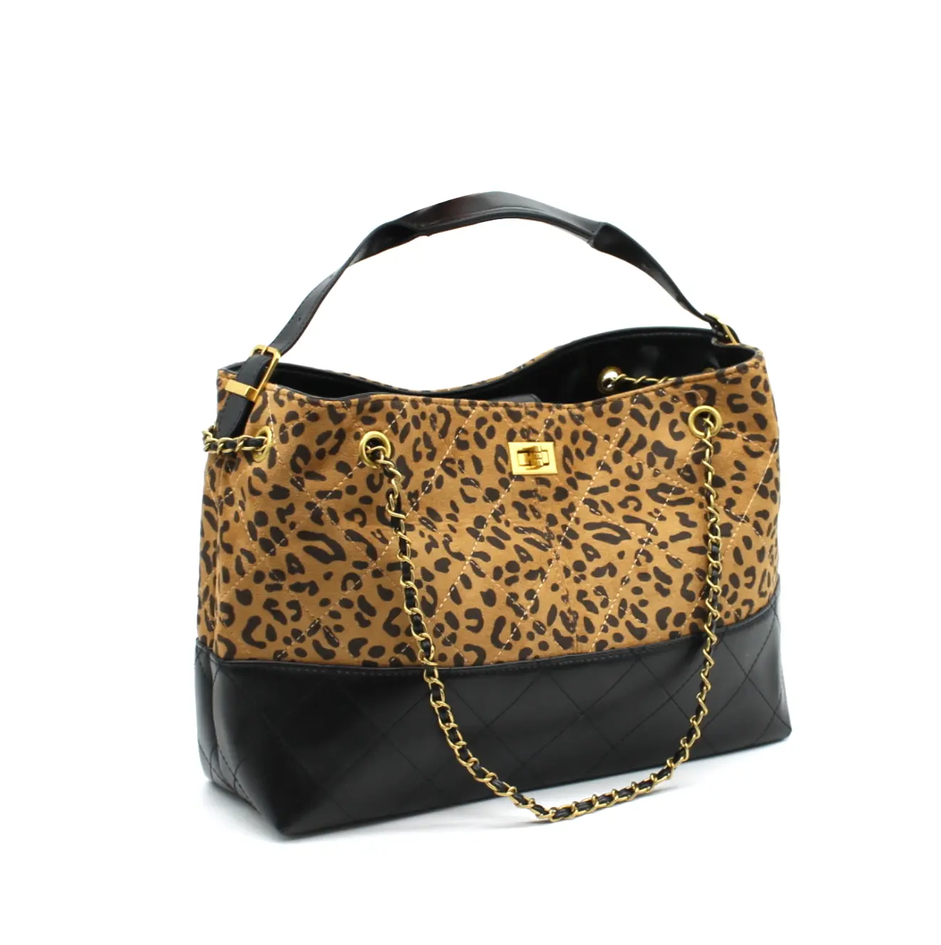 Sac hobo motif léopard matelassé
