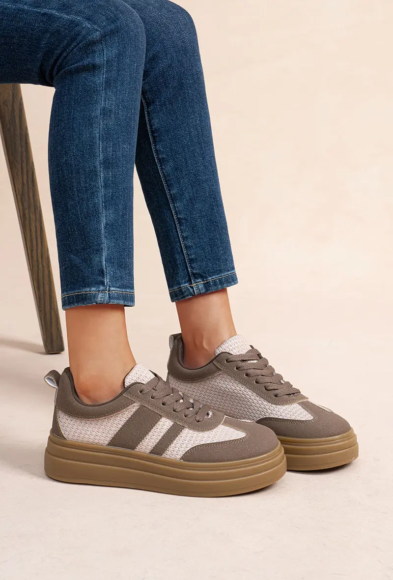 Platform sneakers in knitted mesh and suede (Ref: K1885)