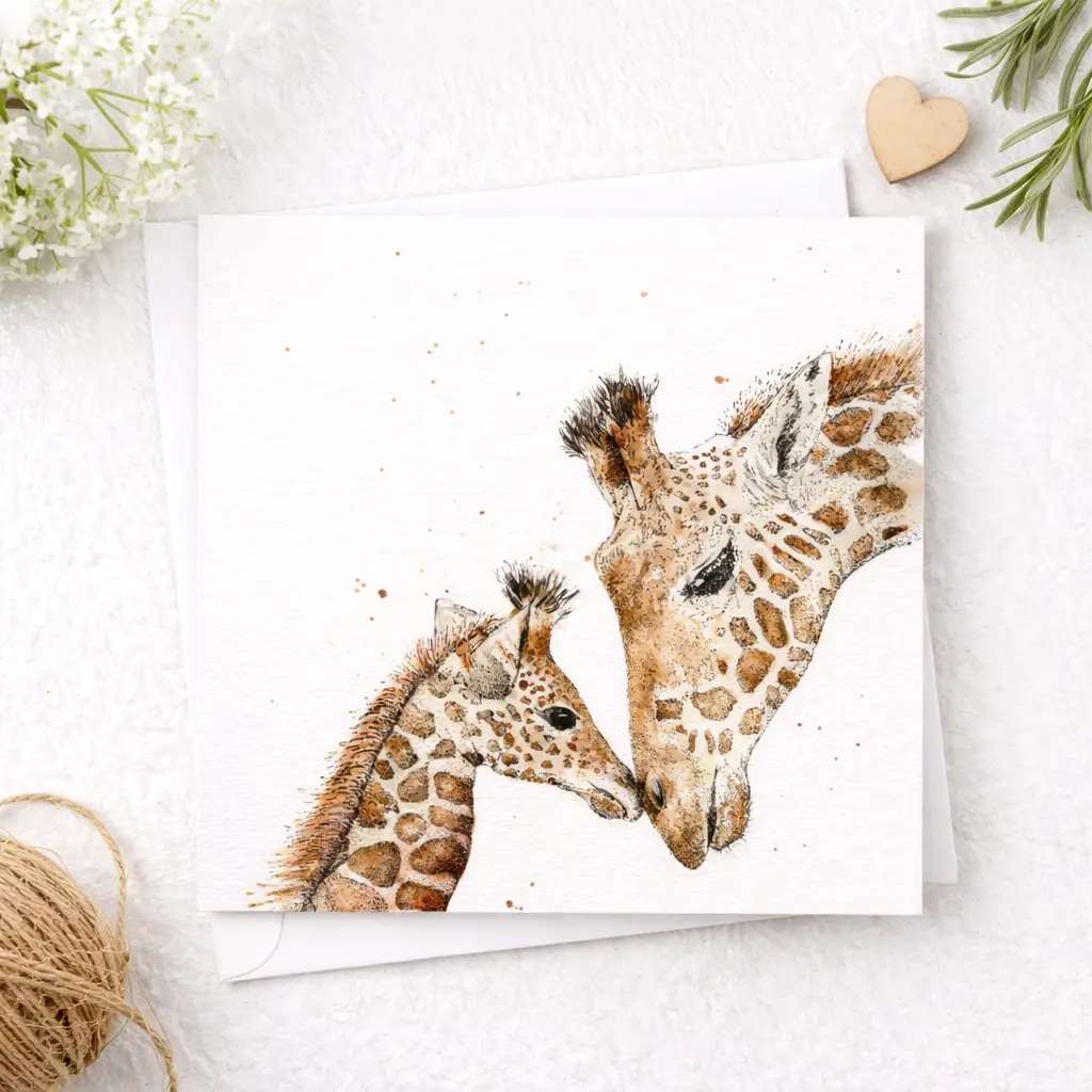 Giraffe Mum and Calf Watercolour Card