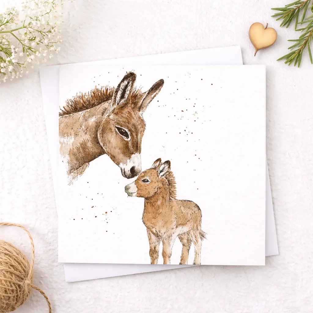 Donkey and Foal Watercolour Card