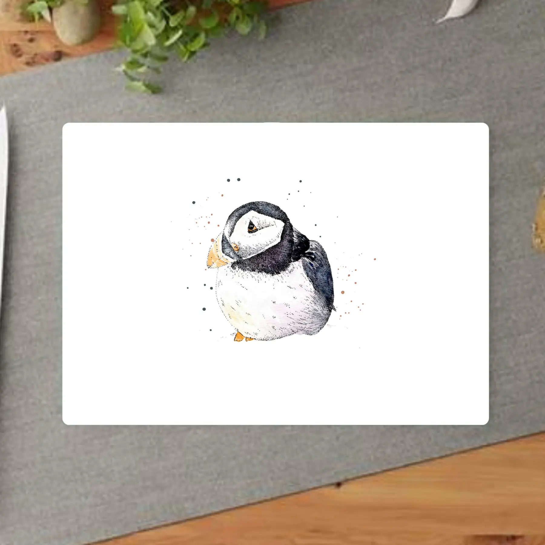 Watercolour Baby Puffin Decorative Chopping Board