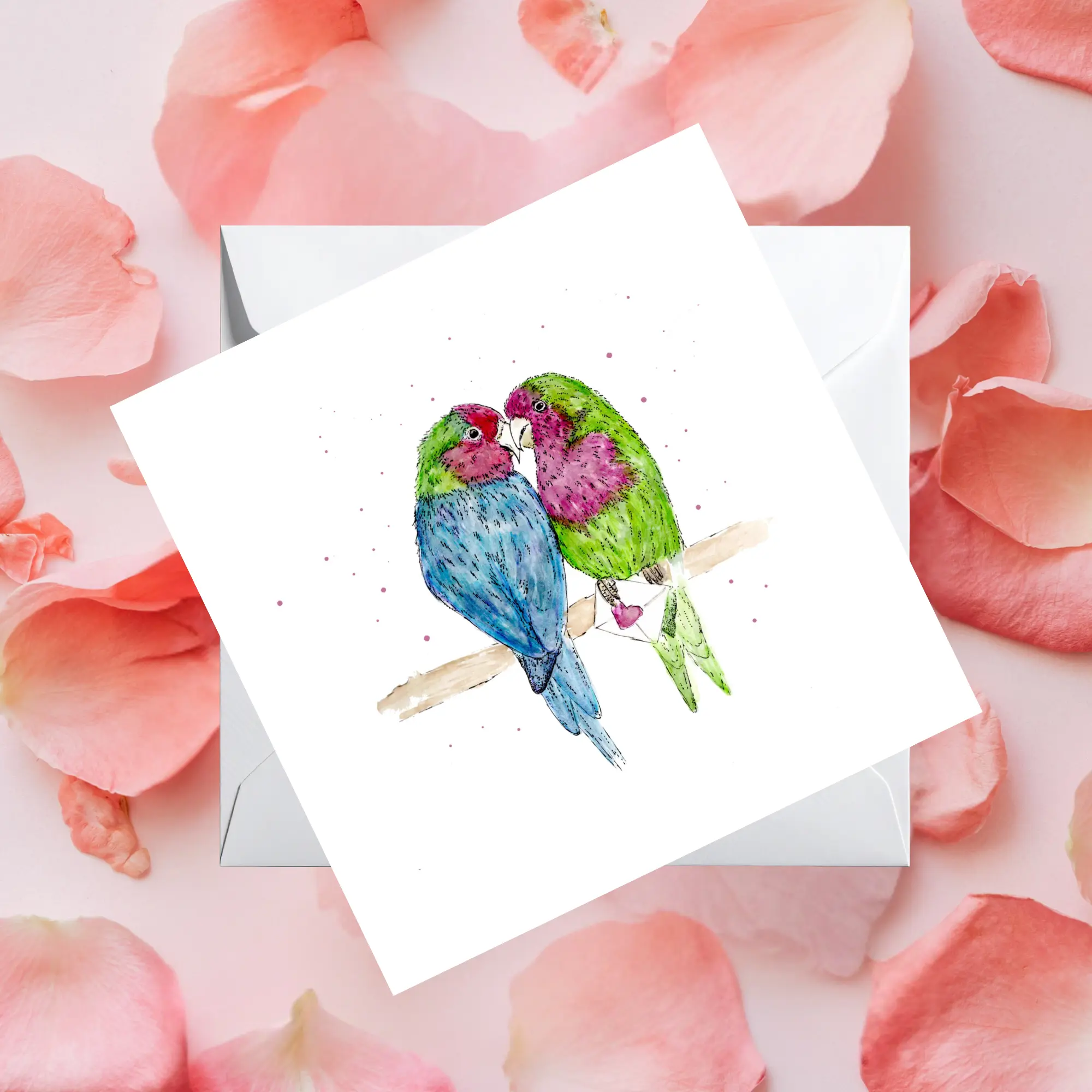 Watercolour Lovebirds - Love Letters From The Wild Card