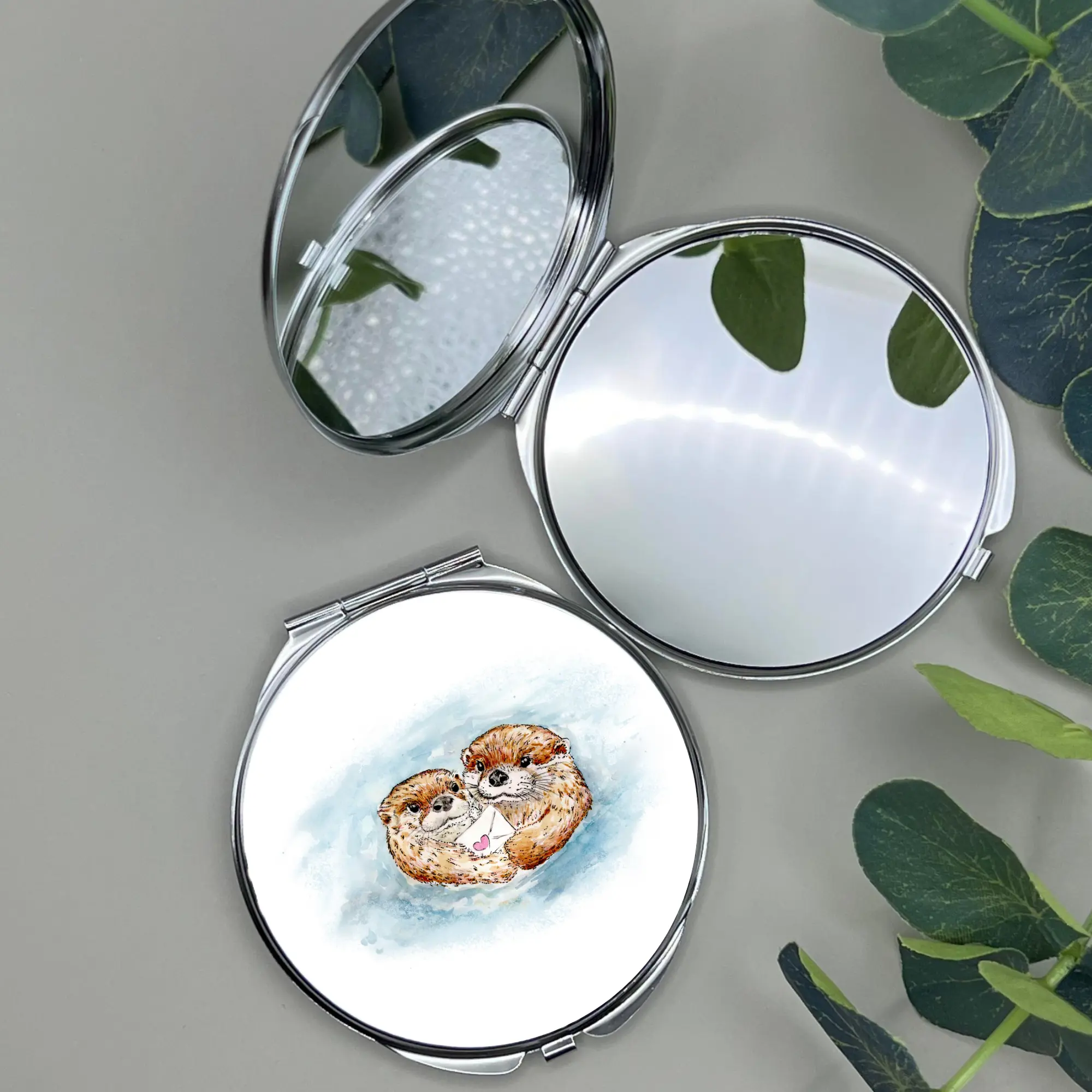Watercolour Otters Compact Mirror
