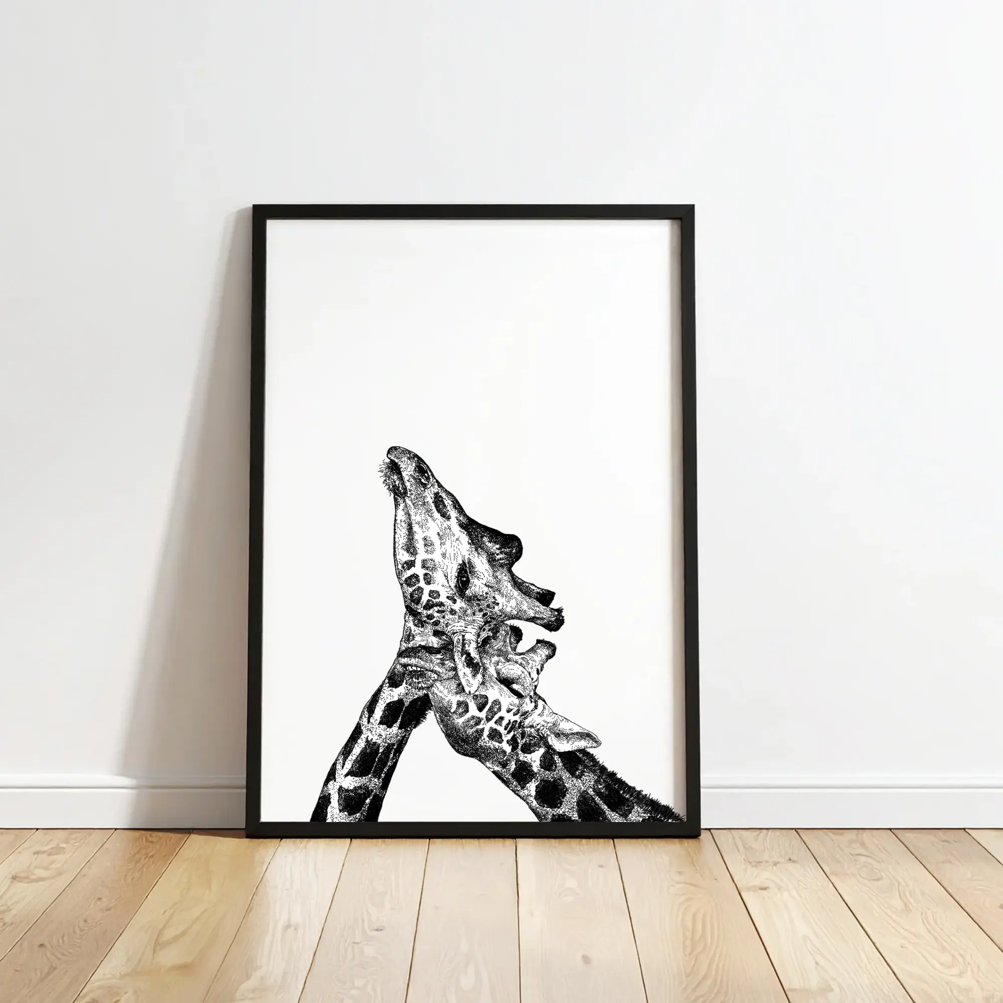 Giraffe, Neck & Neck In Love – Black & White Art Print
