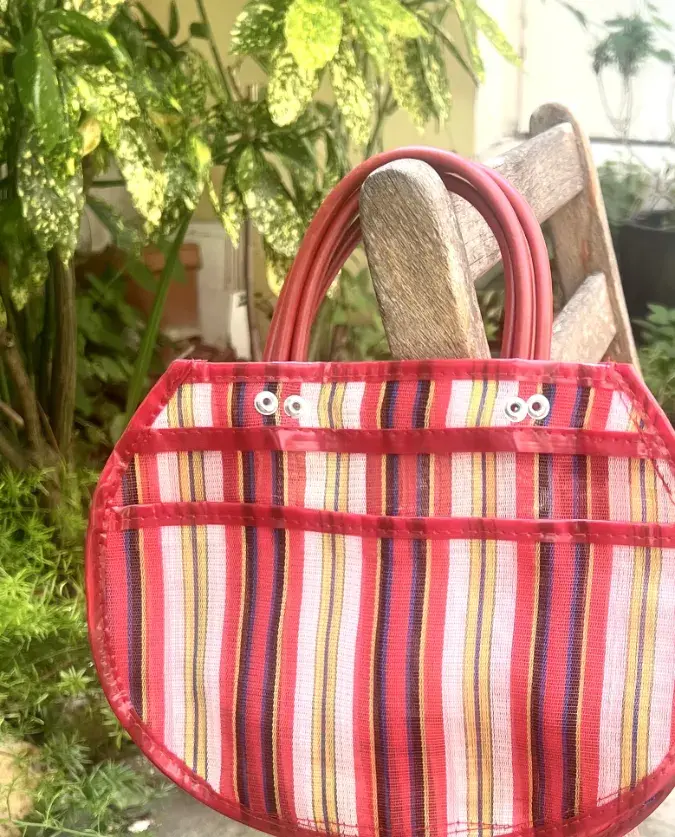 Cabas Mercado Rayé Brique - Sac Artisanal Mexicain Authentique