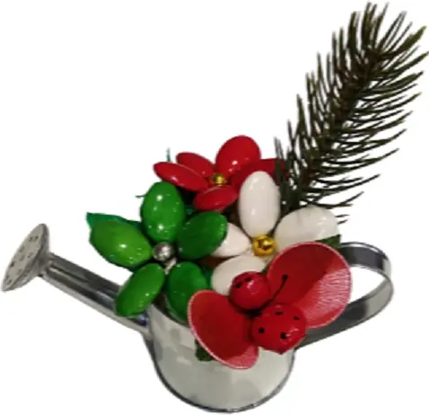 Christmas watering can, sugared almond flowers, chocolate