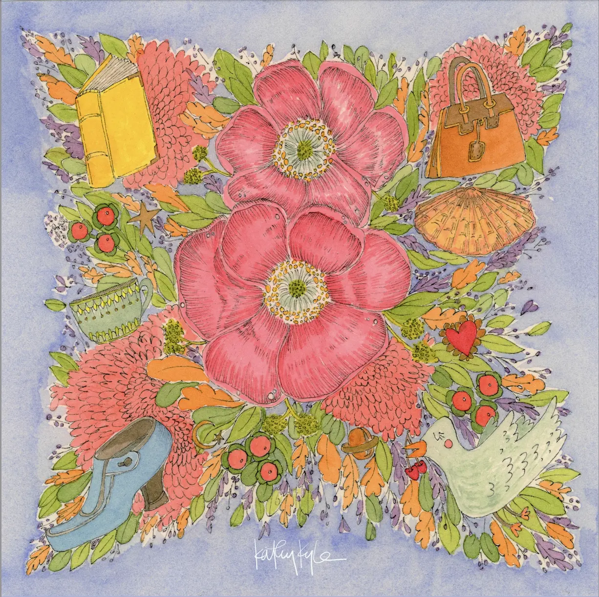 Blue Floral Dreams Silk Scarf