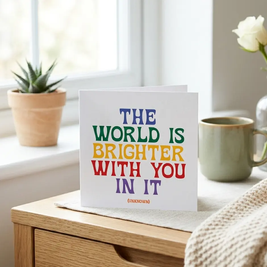 Quotable 5" Greeting Card Blank - The World Is Brighter  D342