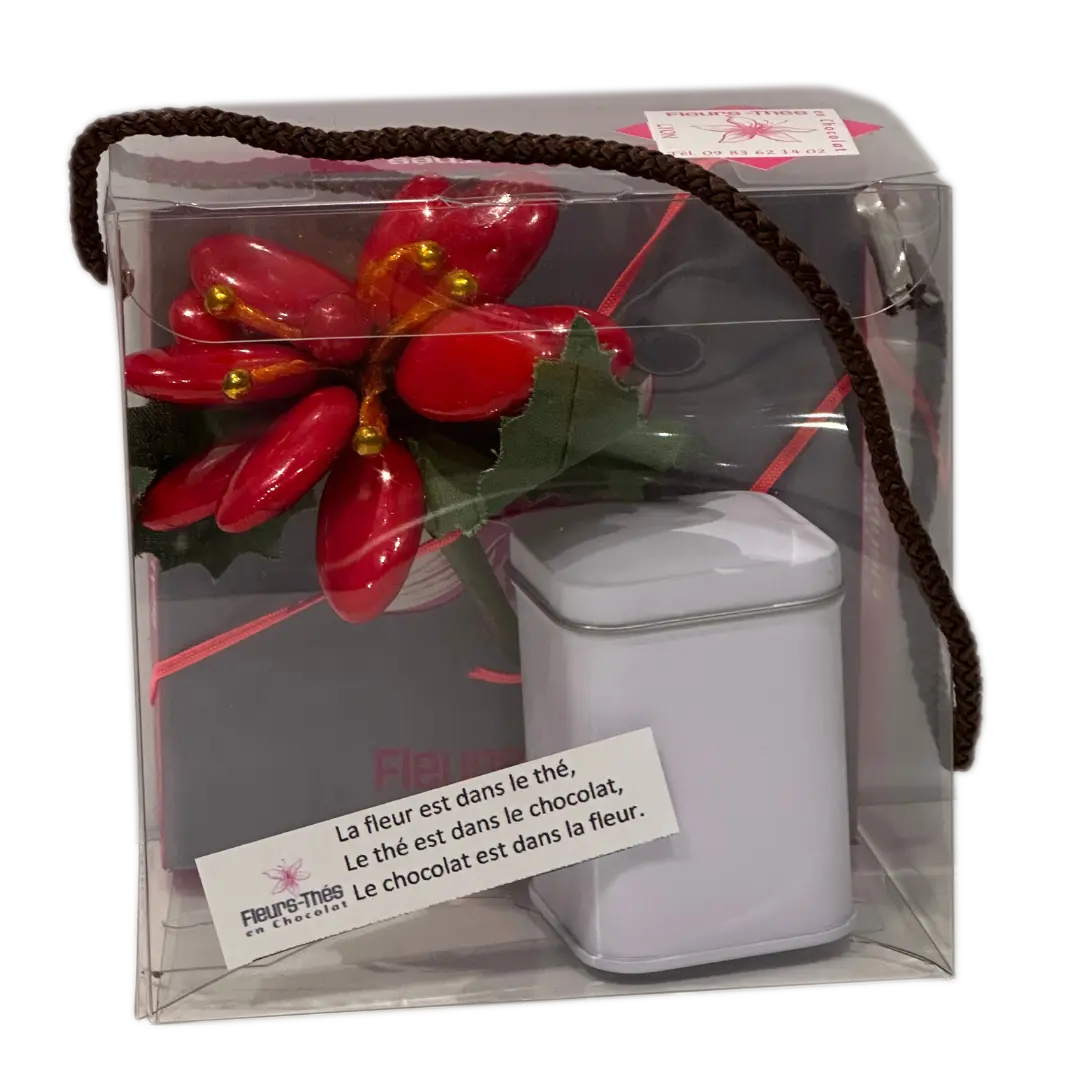 Christmas gift set with tea, sugared almonds and chocolates