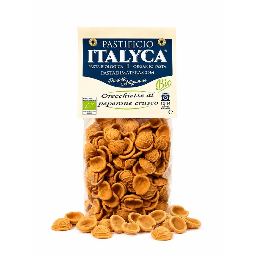ORECCHIETTE AU POIVRON CRUSCO ITALYCA 100% PÂTES ARTISANIQUES BIOLOGIQUES ITALIENNES