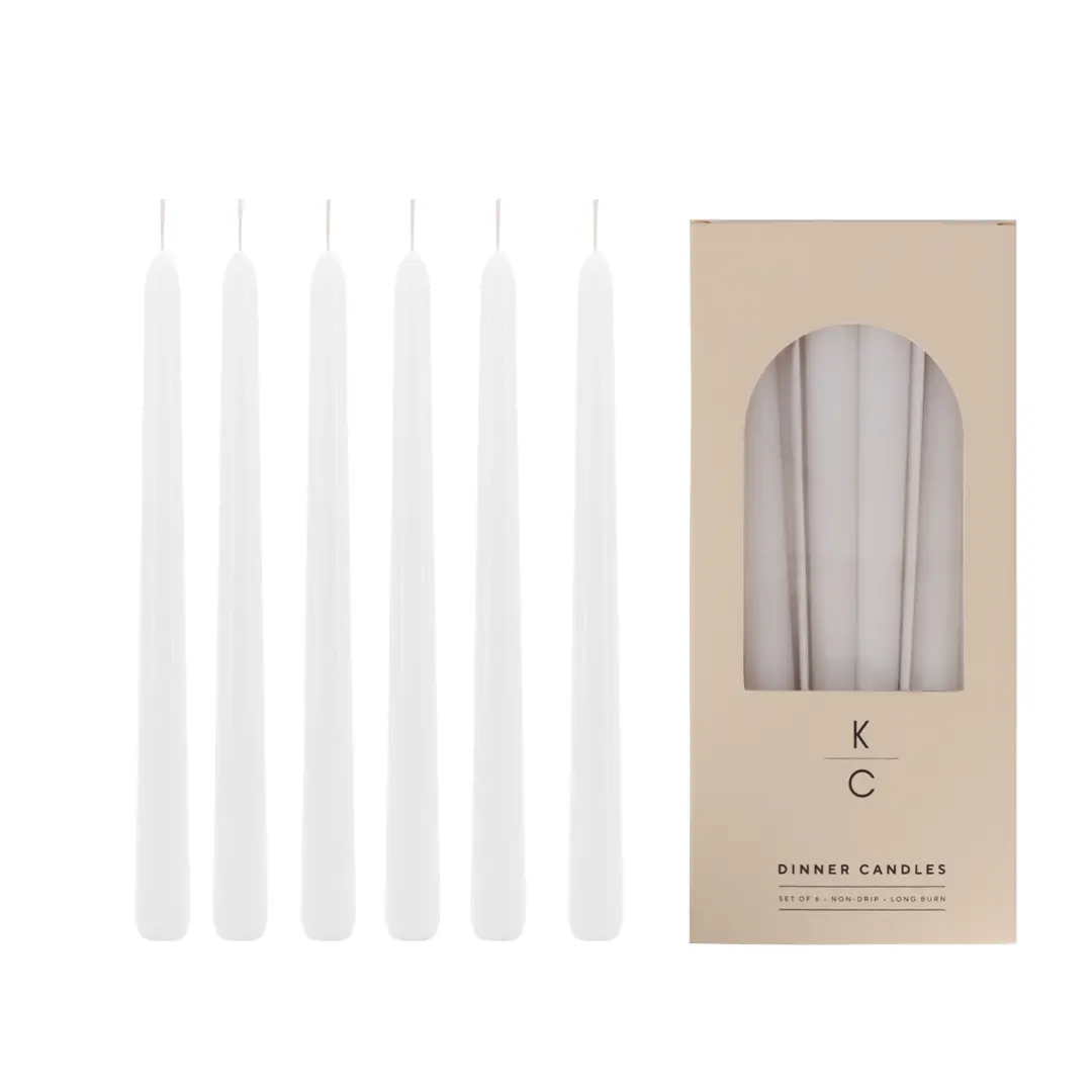 White 10-Inch Dinner Taper Candles (Box of 6)