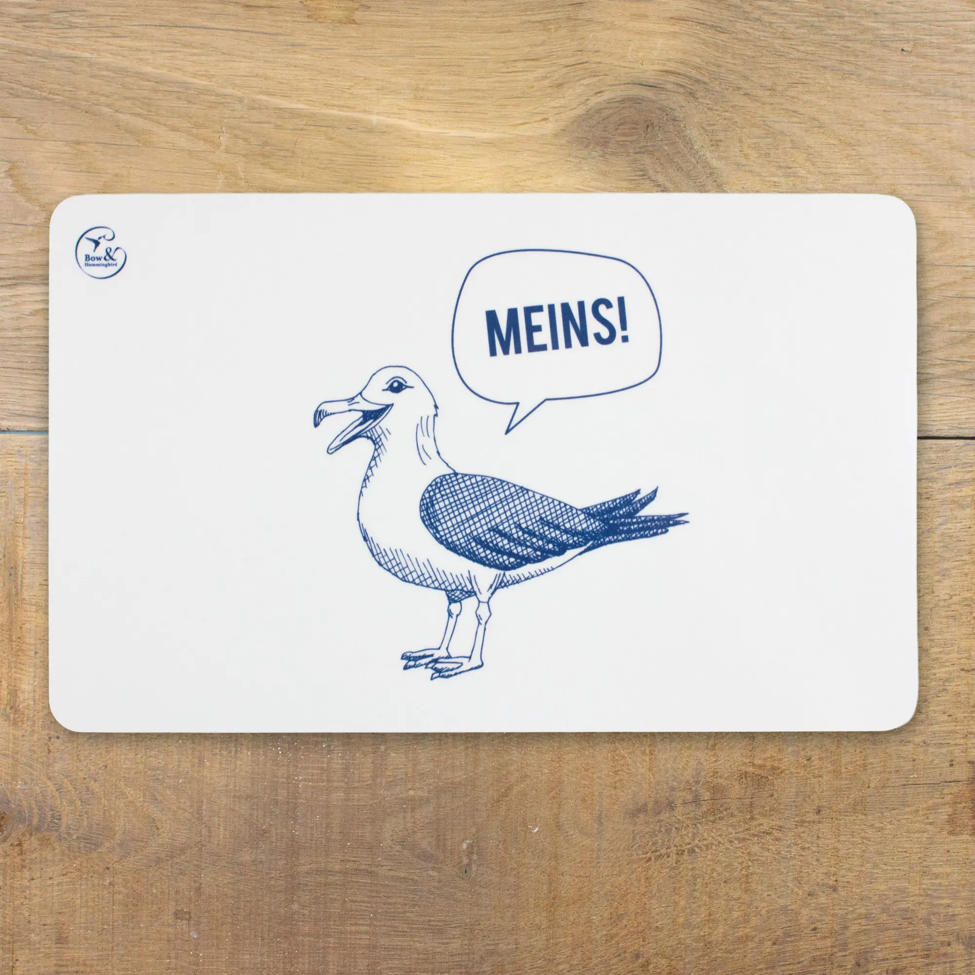 Frühstücksbrettchen Melamin Möwe mit Spruch „Meins!“