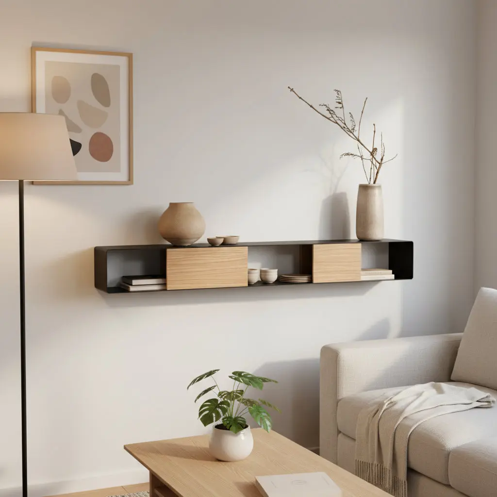 Consola de pared RIVA – mesa de pared en metal y madera