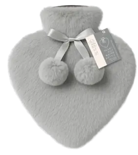 Aroma Home Grey Faux Fur Heart Hot Water Bottle (No Box)
