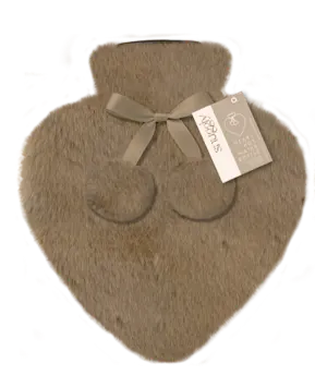 Aroma Home Honey brown Faux Fur Heart Hot Water Bottle (No Box)