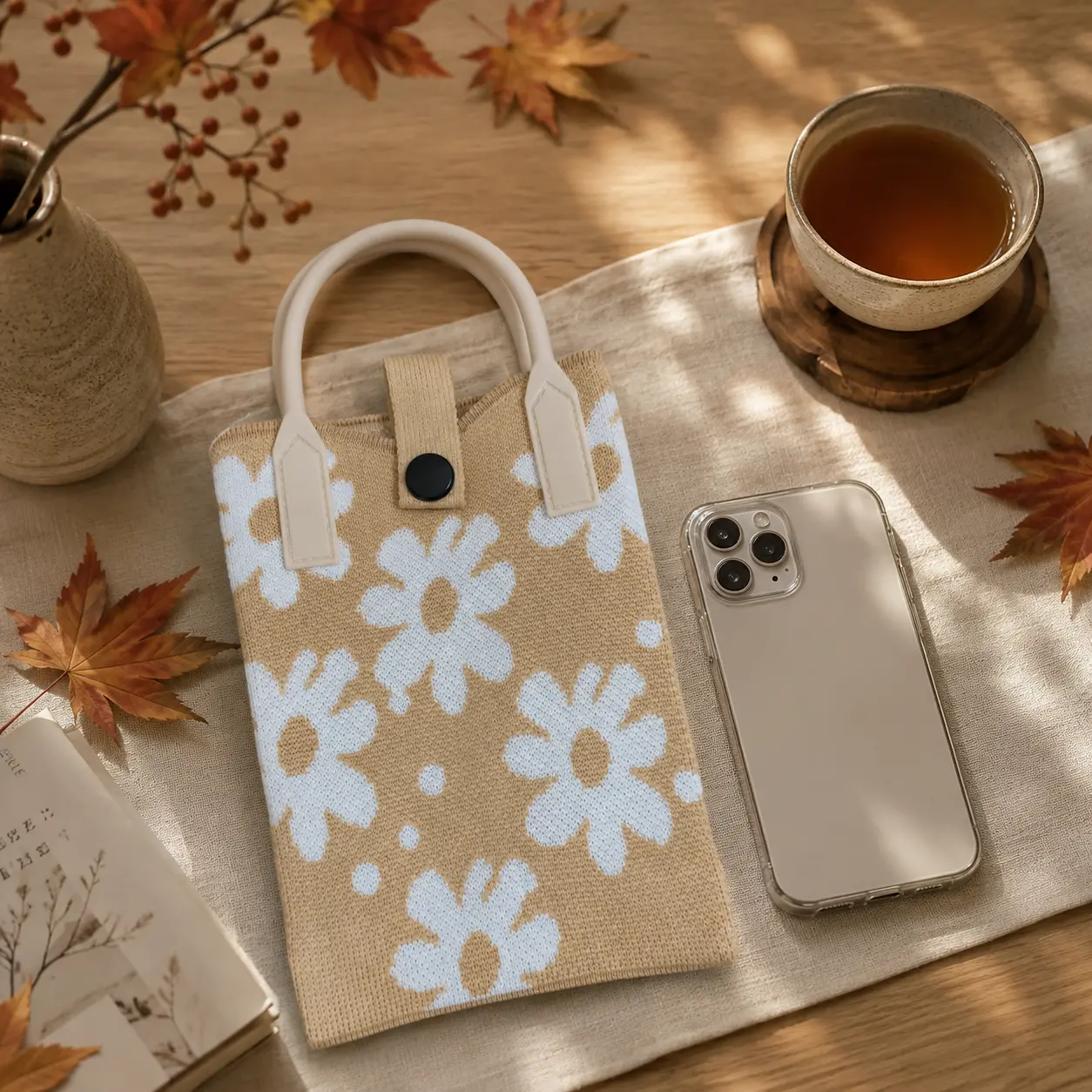 Pixie Bag Automne Marguerite Beige - Petit sac Coréen Téléphone portable