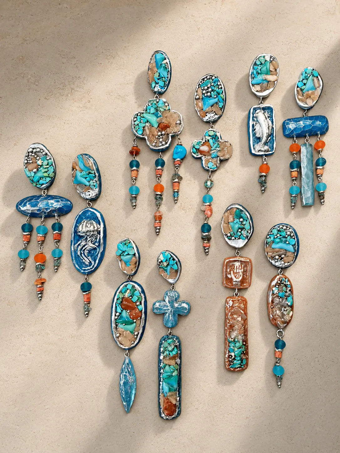 Set of 5 pairs of asymmetrical clip-on earrings
