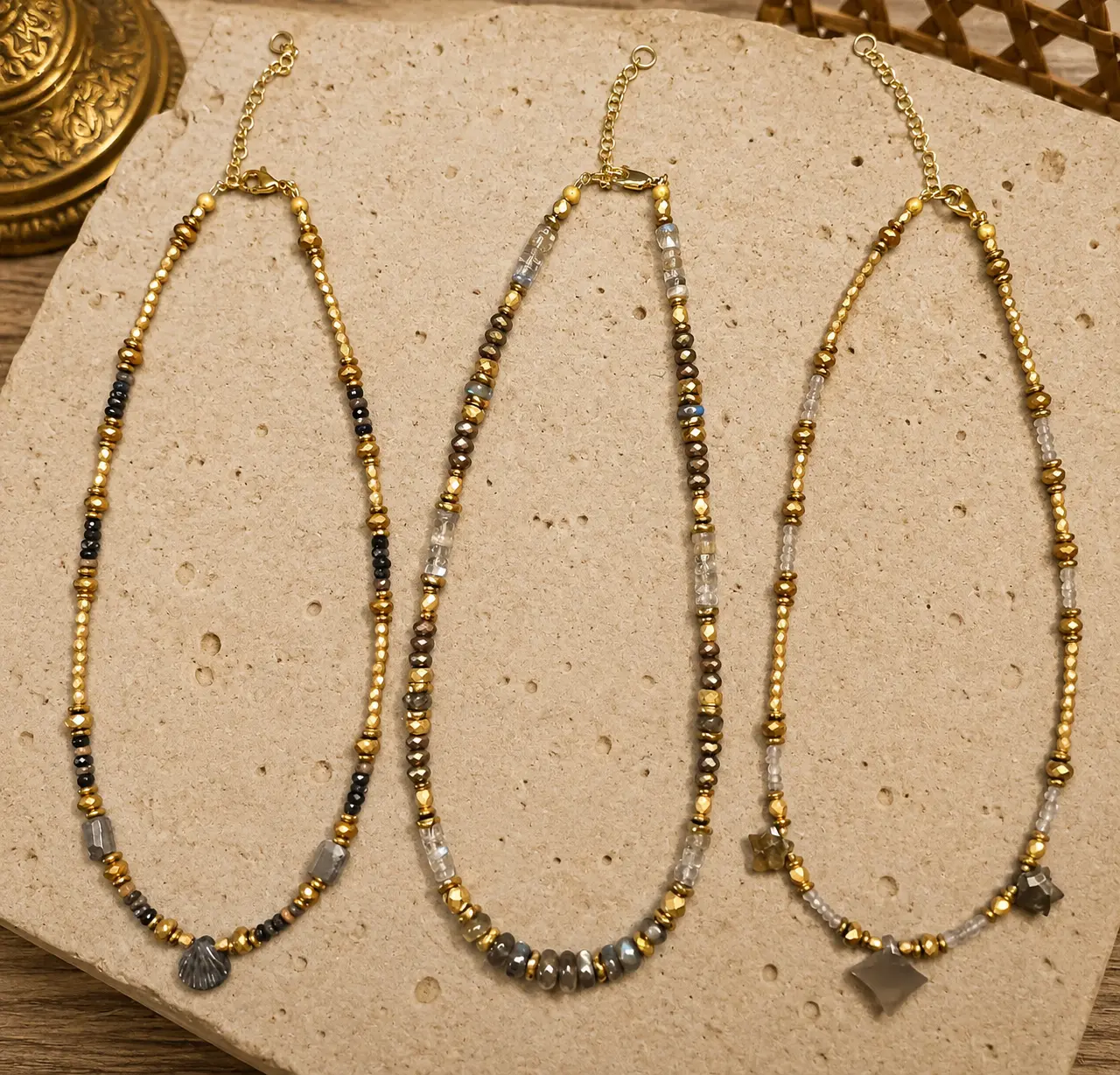 Collier création artisanale avec labradorite - Set de 3
