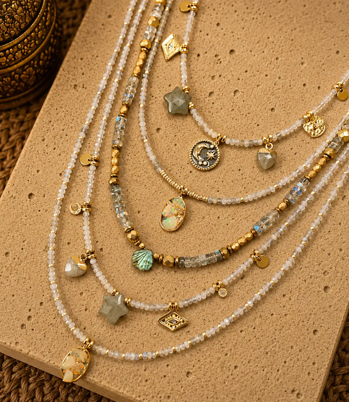 Set of 5 handcrafted necklaces with natural stones