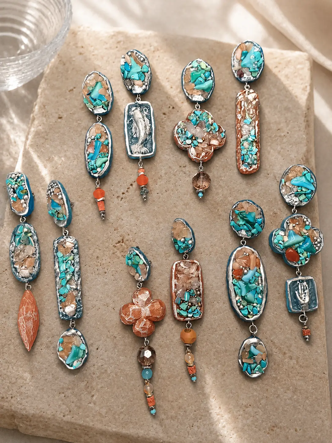 Set of 5 pairs of asymmetrical clip-on earrings