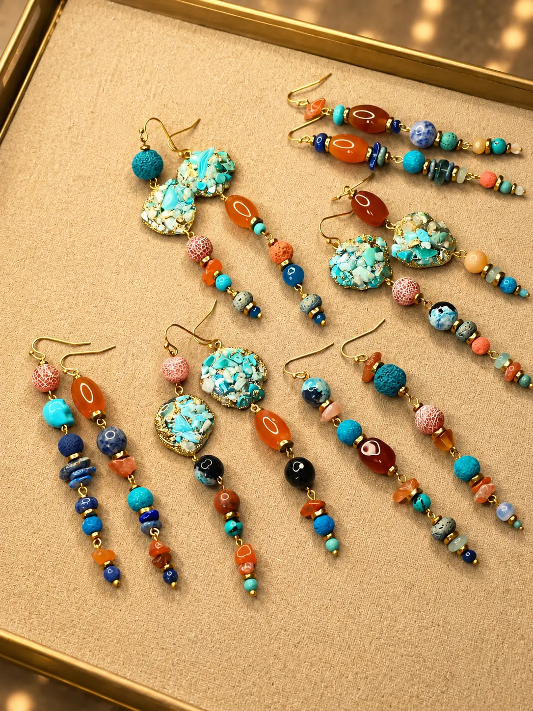 Set of 6 pairs of multi-stone earrings
