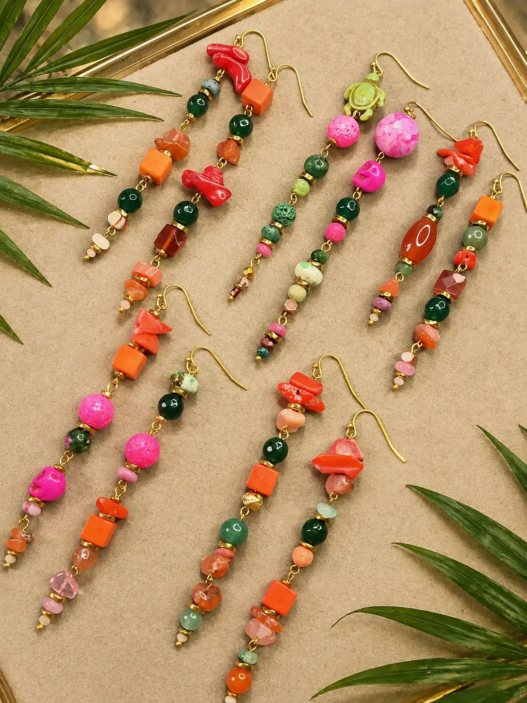 Set de 5 boucles d'oreilles fantaisie multi pierres
