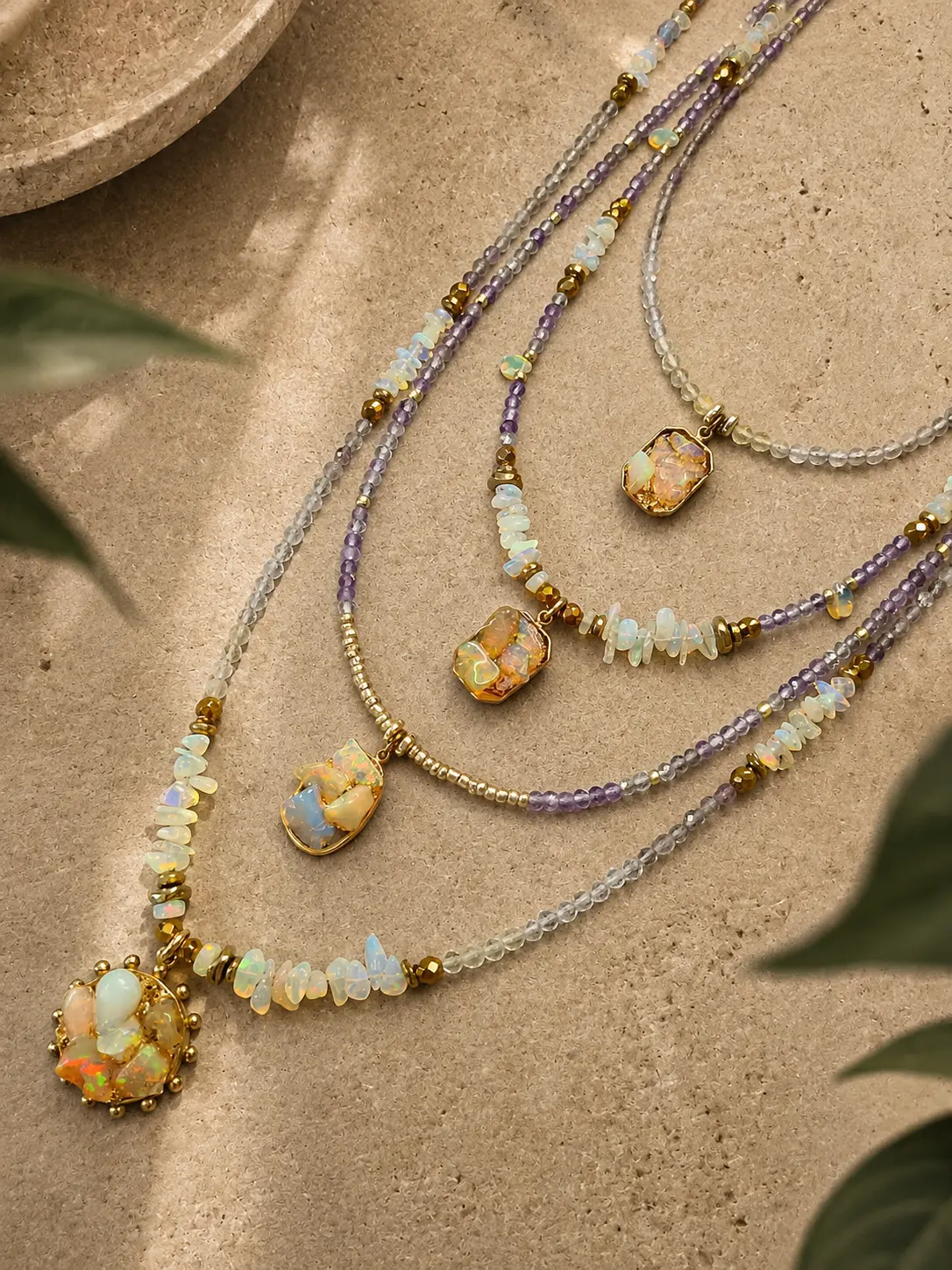 Set of 4 handcrafted necklaces with natural stones