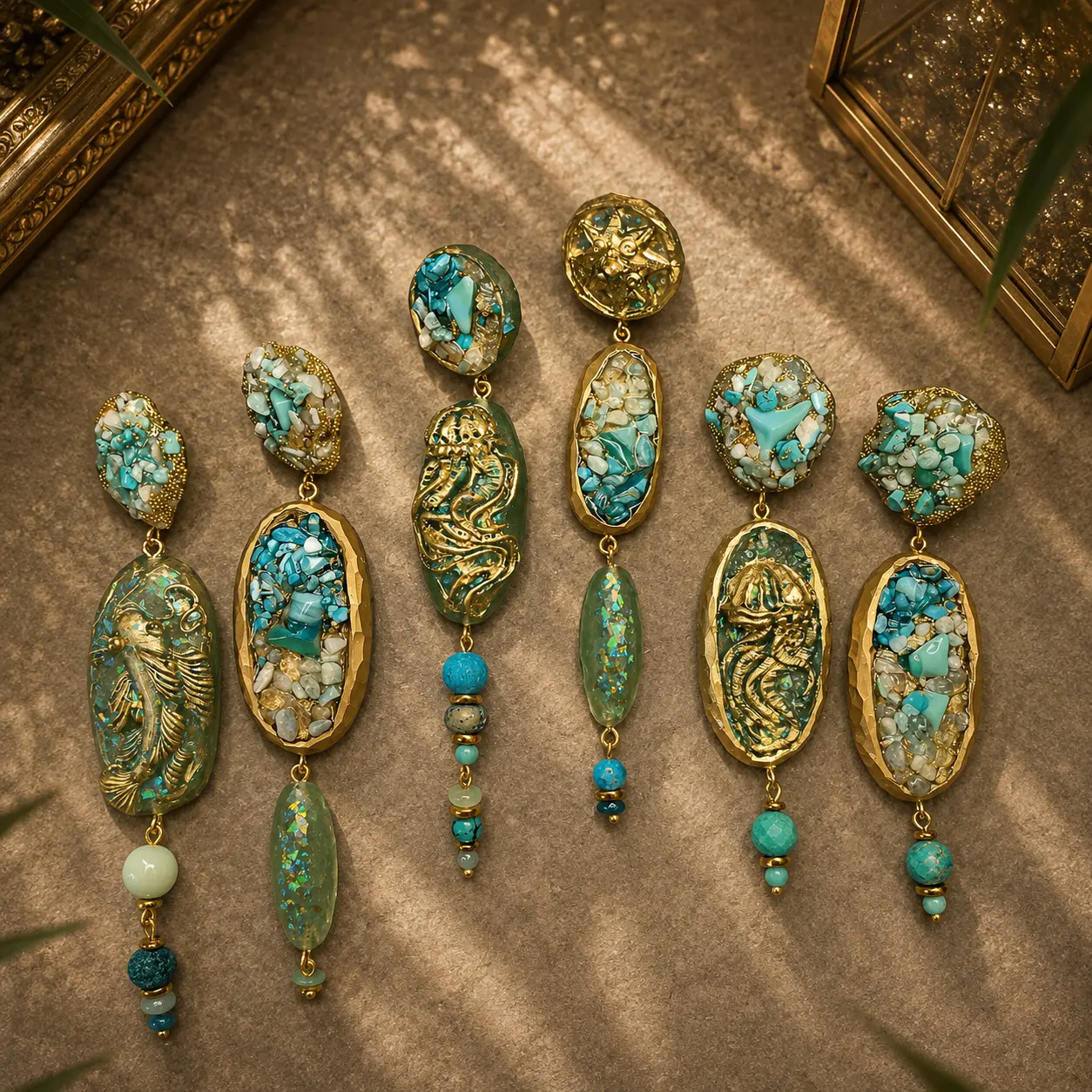 Set of three pairs of asymmetrical resin clips