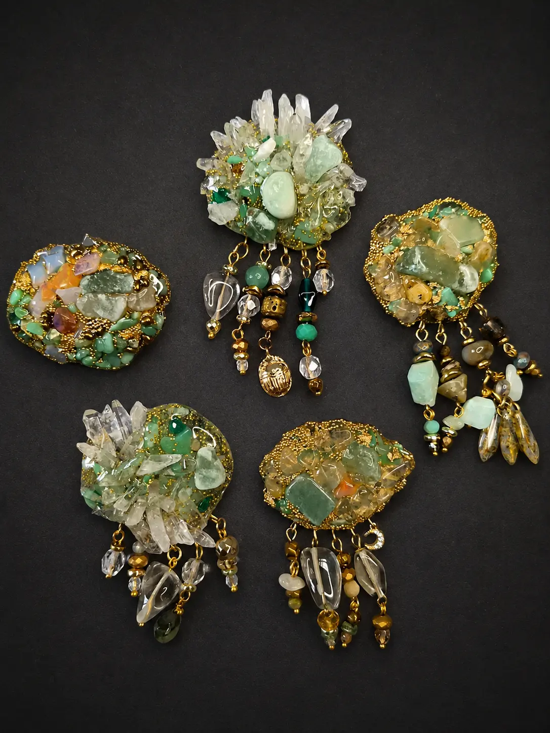 Set de 5 broches avec pierres naturelles