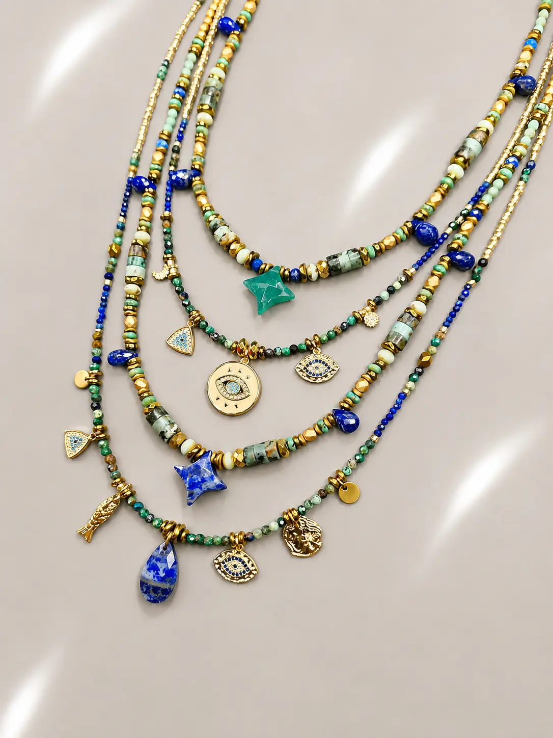 Lot de quatre colliers - Lapis et turquoise