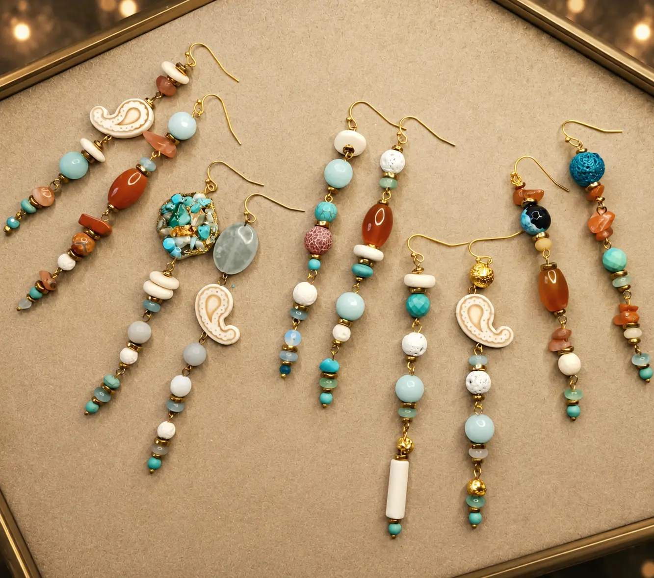Set de 5 boucles d'oreilles multi pierres