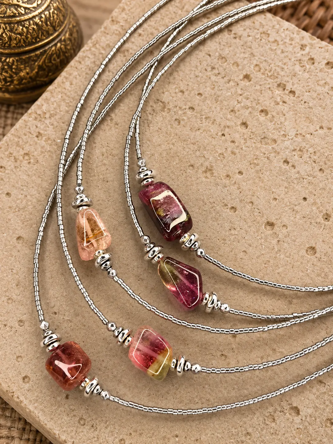 Minimalist tourmaline necklaces – 5-piece set