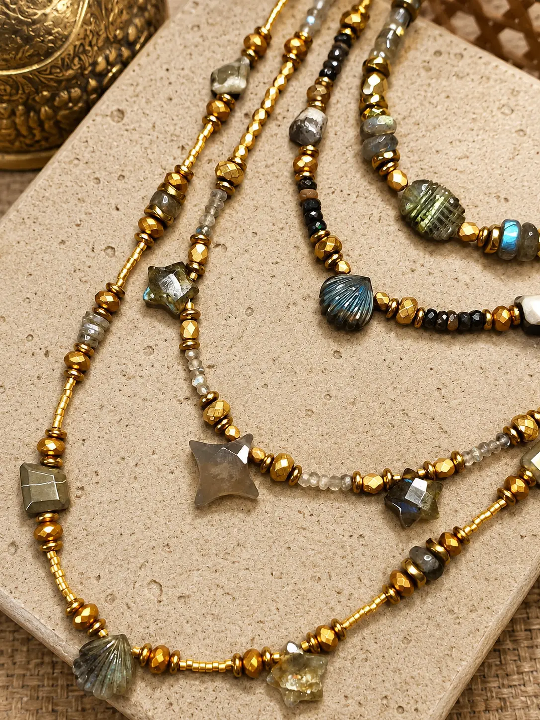 Set of 4 handcrafted necklaces with natural stones