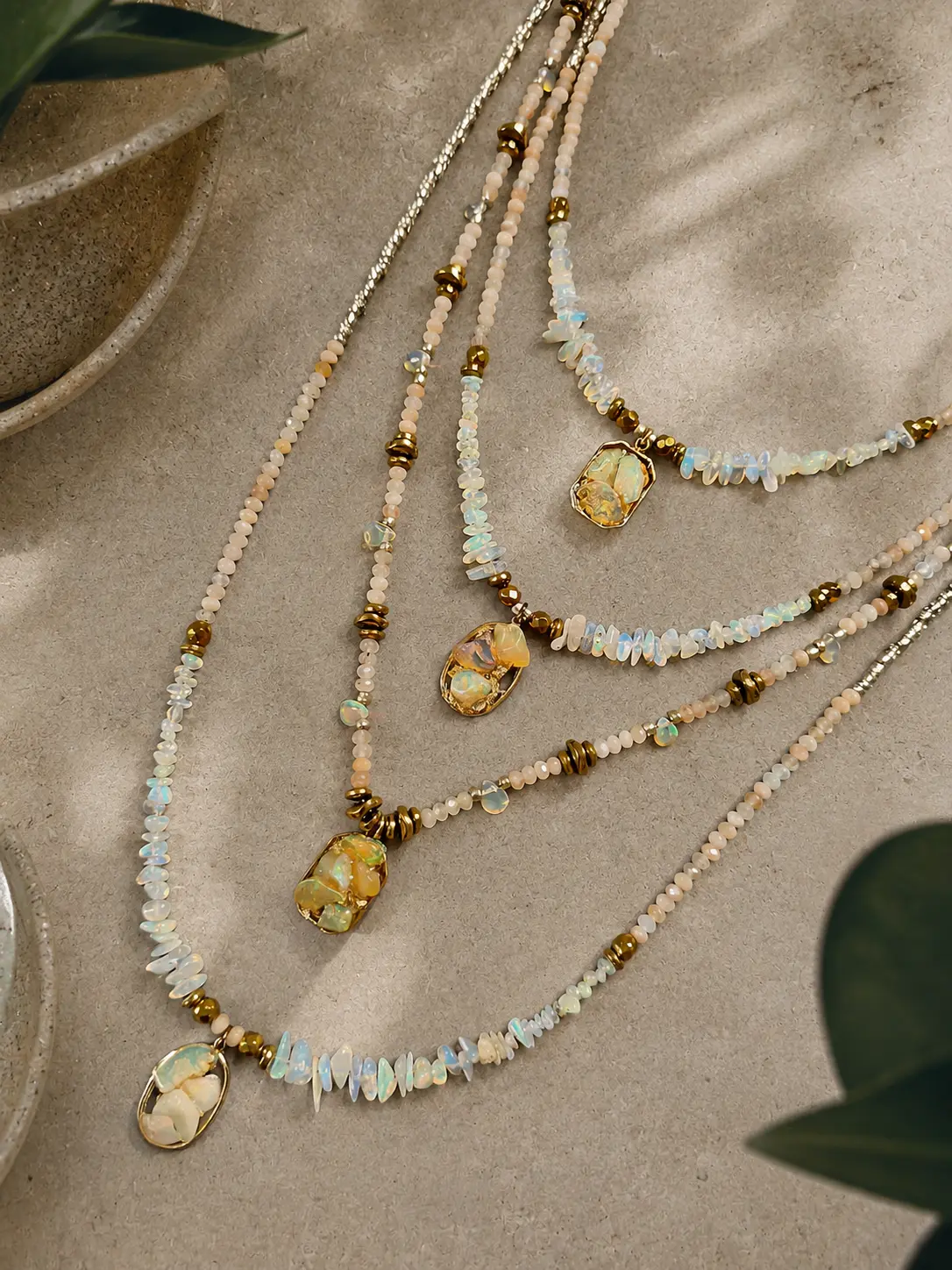Set of 4 handcrafted necklaces with natural stones