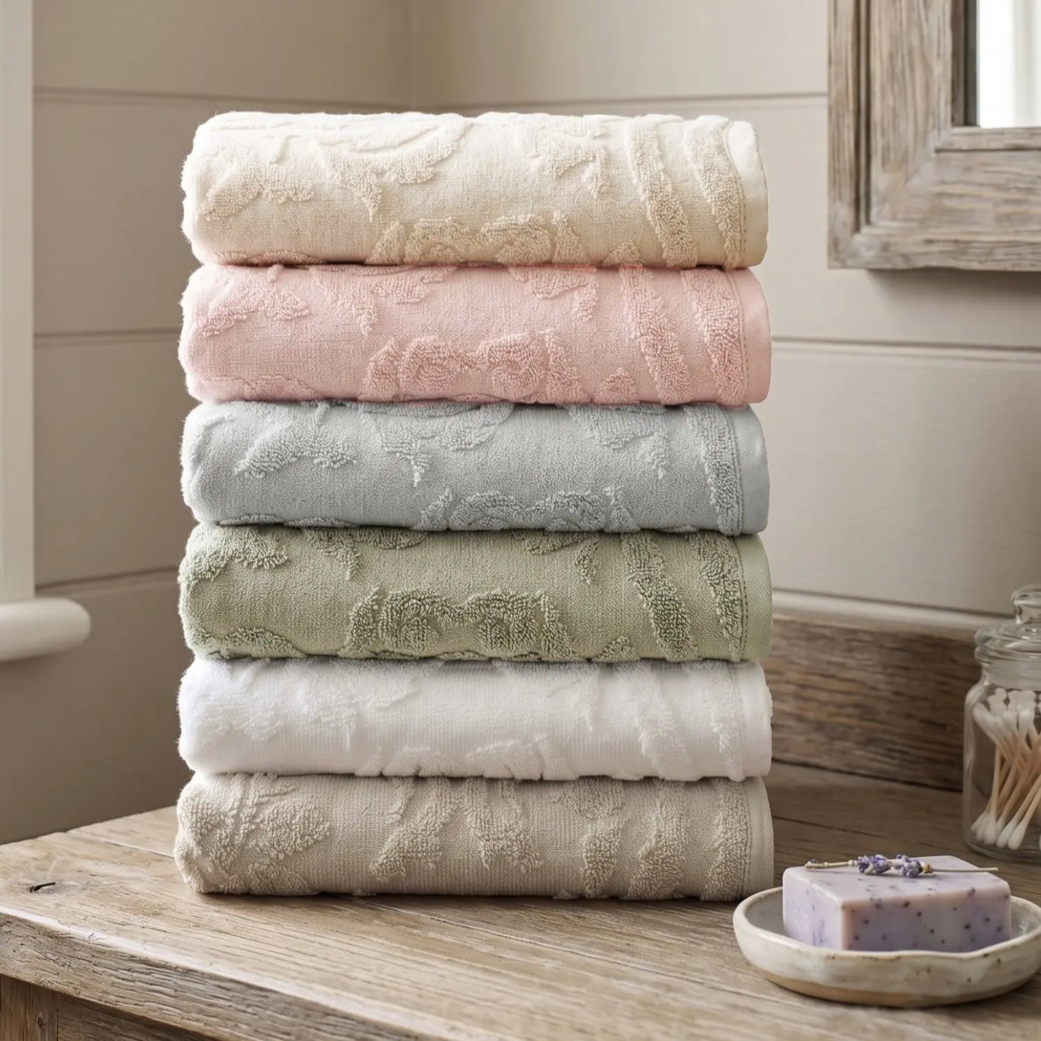 Serviettes de bain Gracie à motif floral jacquard festonné - Serviettes de bain ultra douces et absorbantes avec boucle de suspension