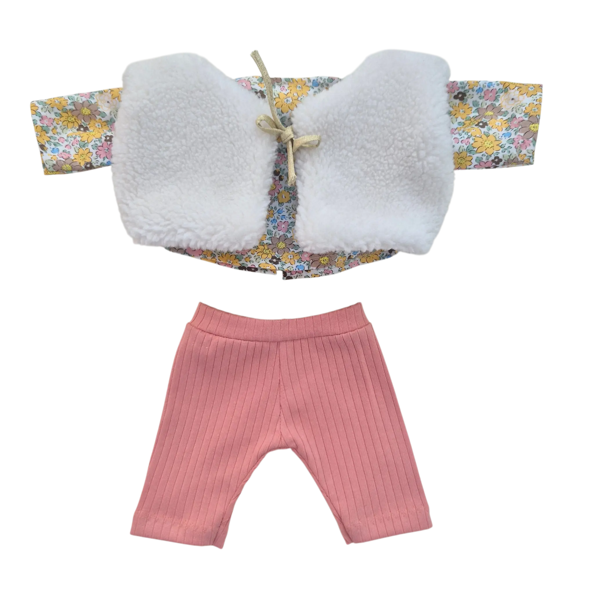 JUSTINE - Chemise liberty jaune + pantalon rose + gilet