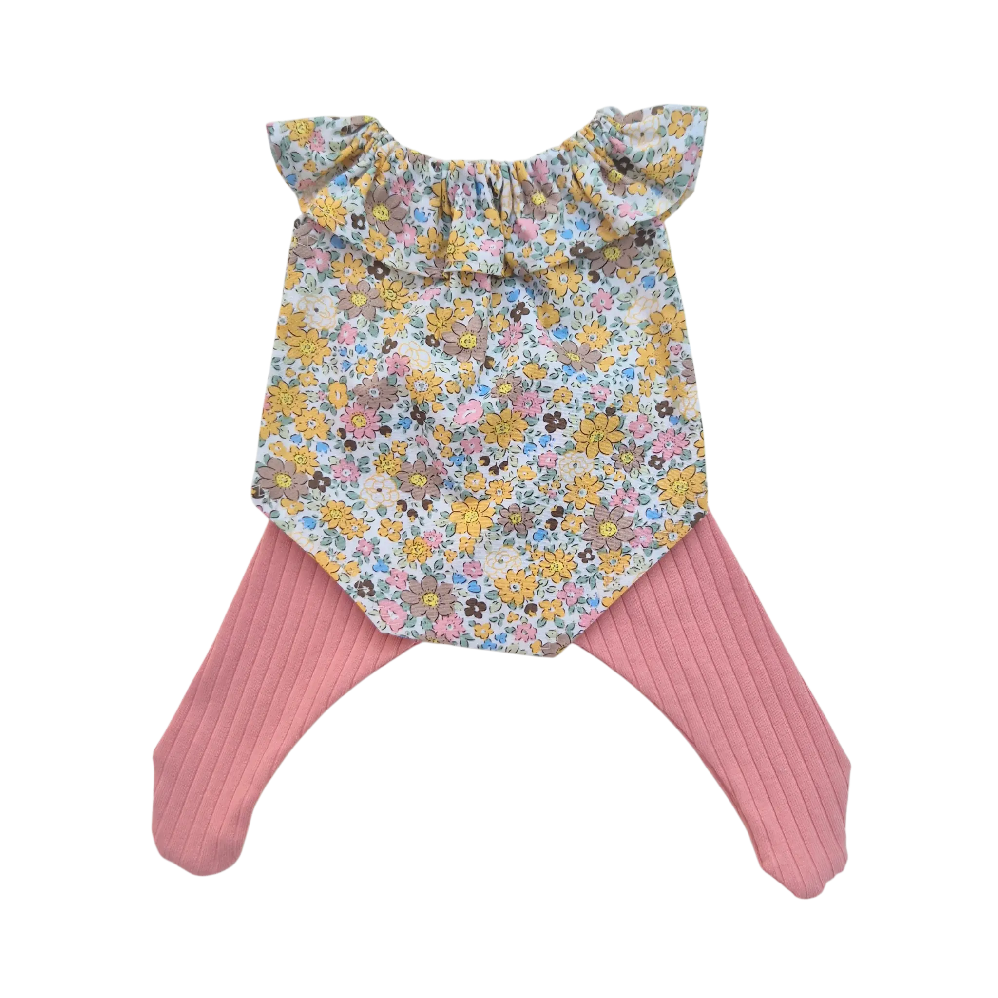 JUSTINE - Barboteuse liberty jaune + collant rose
