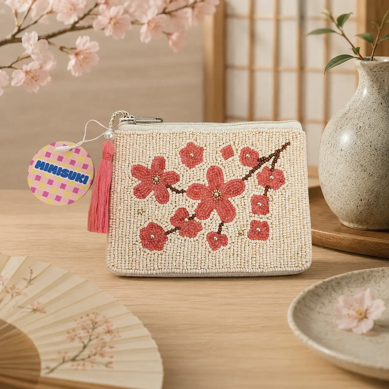 Porte-monnaie Sakura brodé perles