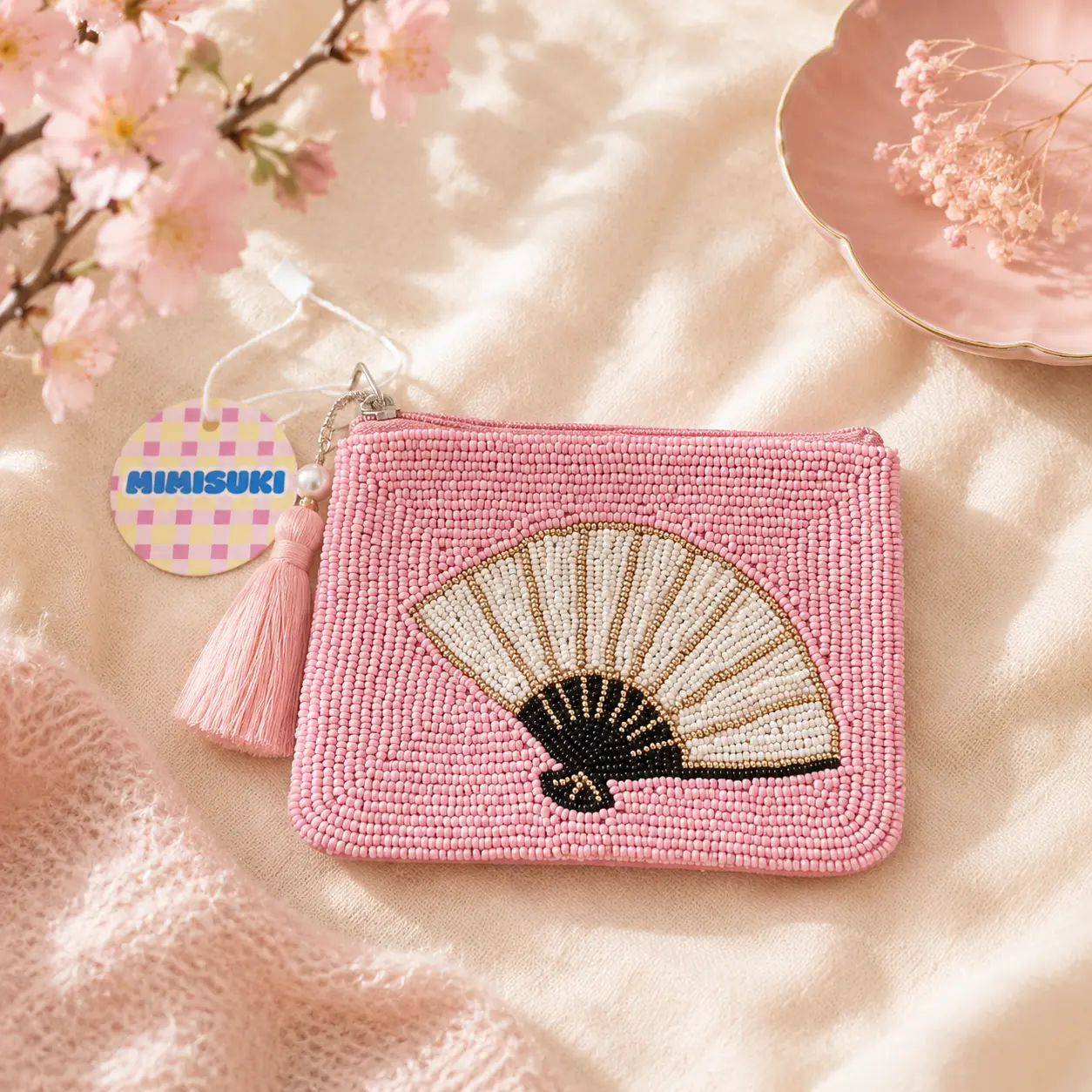 Porte-monnaie Eventail Japonais brodé de perles