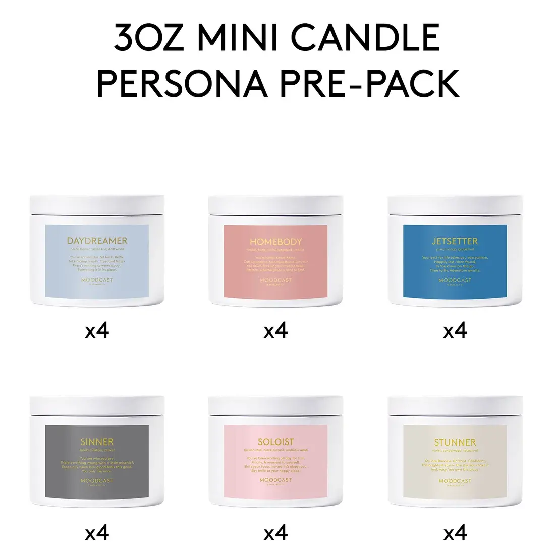Moodcast Persona 3oz Discovery Candle Pre-Pack