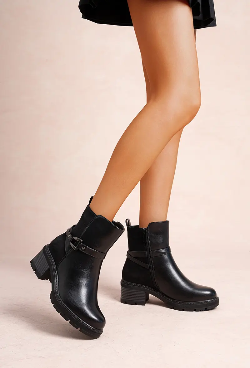 Square Heel Ankle Boots with Metal Buckle (Ref: LH209)