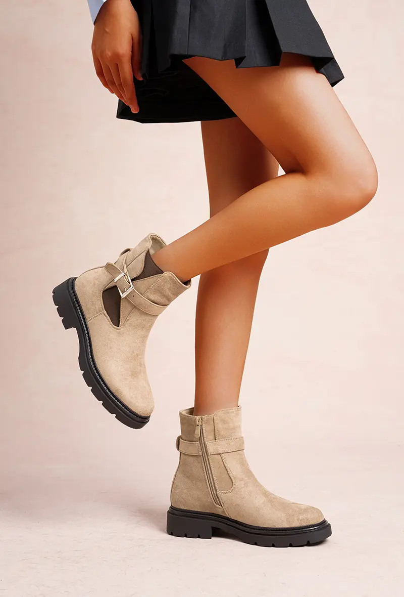 Chelsea style ankle boots in suede with metal strap and buckle (Ref: LH210)