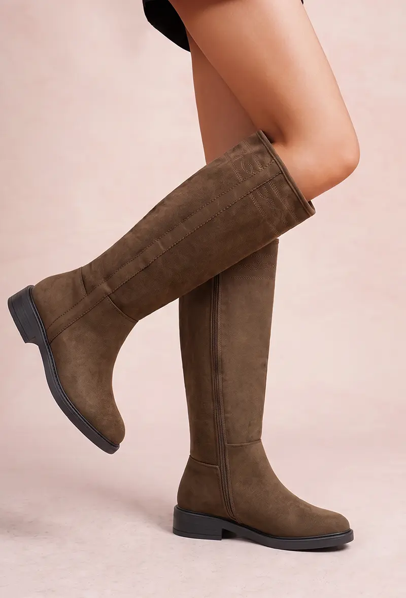 High Riding Boots in Suede with Geometric Embroidery (Ref: LH206)