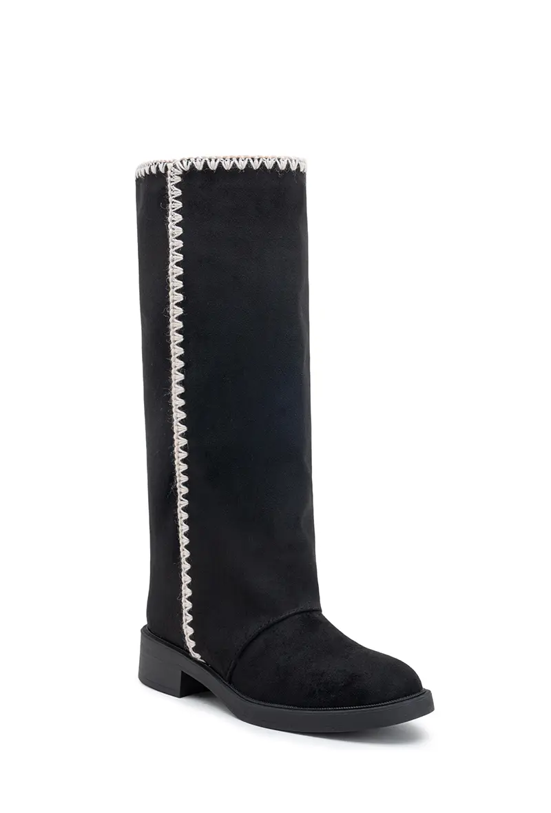 High suede boots with handcrafted crochet stitching (Ref: HQ511)