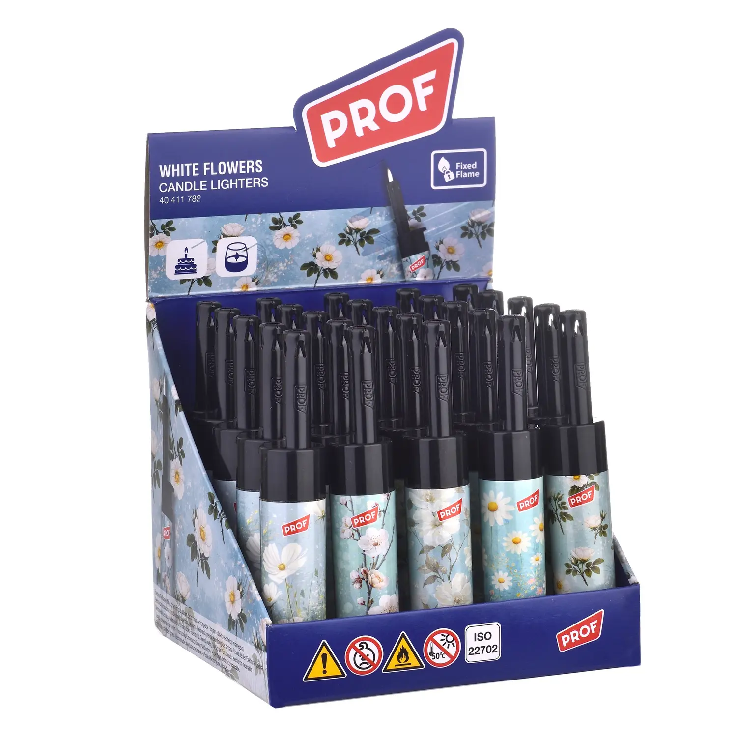 PROF Cobia White Flowers Fixed Flame Lighter